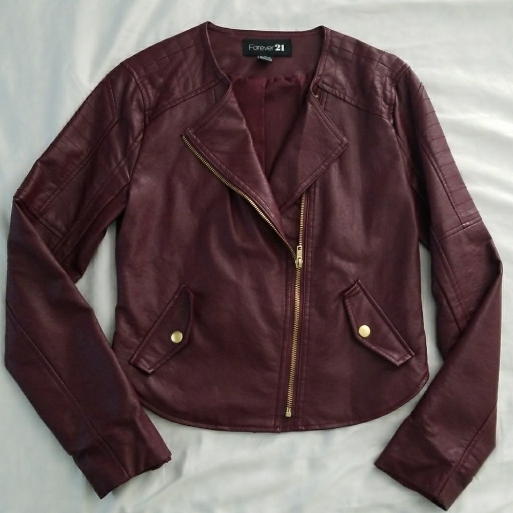 Maroon jacket faux leather